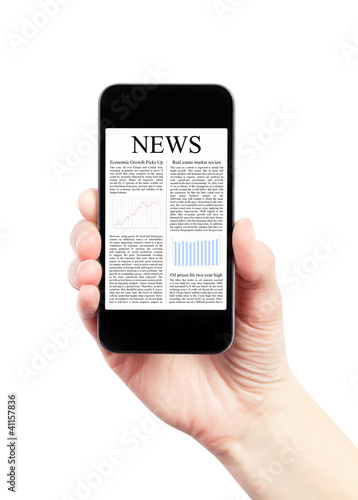 Foto: News On Mobile Smart Phone Isolated On White News On Mobile Smart Phone Isolated On White