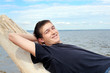 young man at seaside young man at seaside