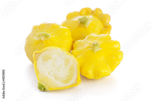 Photo: Yellow Pattypan Squashes Isolated Yellow Pattypan Squashes Isolated