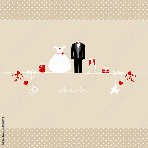 Wedding Symbols Mr Mrs Beige Background Dots