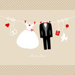 Hanging Wedding Couple & Symbols "Mr. & Mrs." Beige Dots