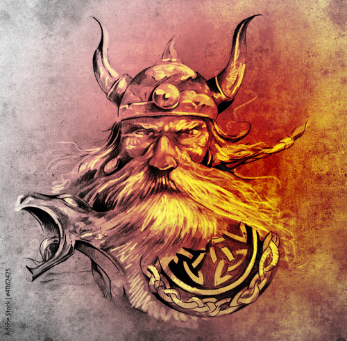 Tattoo art sketch of a viking warrior Illustration of an ancie