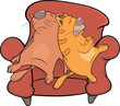 Cats on a sofa. Cartoon
