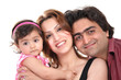 Family joy: happy smiling couple holding baby