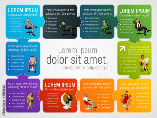 Vector: Colorful template for advertising with business people on chair Colorful template for advertising with business people on chair