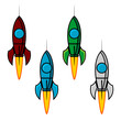 Space rocket set with different colors over white