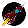 Space rocket travelling over starry sky background
