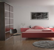 Modern bedroom with red bed
