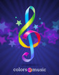 Multicolored glossy ribbons in the shape of treble clef