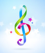 Colored glossy ribbons in the shape of treble clef