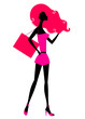 Vector: Retro girl shopping silhouette isolated on white Retro girl shopping silhouette isolated on white