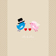 Birds Flying Holding 1 Heart Mr. & Mrs. Beige Dots