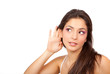 Photo: woman with cupped hand listening woman with cupped hand listening