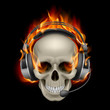 canvas print picture - Flaming Skull with headphones
