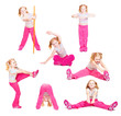 little girl stretching studio isolated on white background