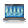Laptop computer with blue background on monitor
