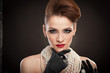 young beautiful woman with beads and gloves