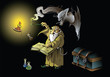 A wizard summoning ghostly demon, vector