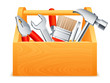 Wooden toolbox full of tools.