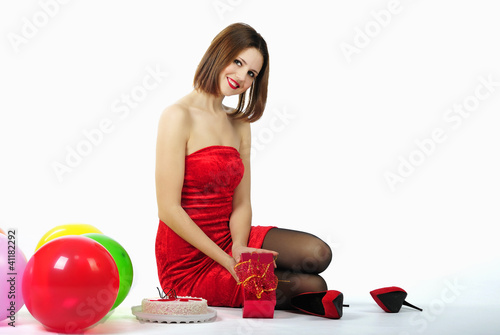 Photo: bright beautiful girl in red gown bright beautiful girl in red gown