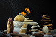 goldfish in aquarium over  zen stone and nice bubbles