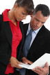 canvas print picture - Businessman and businesswoman  using laptop