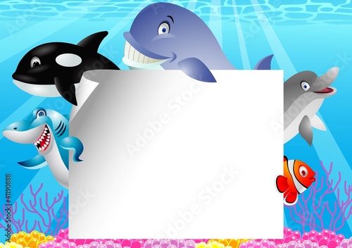 Vettoriale: Sea life with blank sign Sea life with blank sign