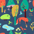 Walk on the wild forest. Seamless pattern