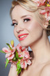 beauty flower girl on the gray background beauty flower girl on the gray background