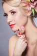 young beautiful woman with pink flower young beautiful woman with pink flower
