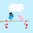 Wedding Birds On Tree Hanging Hearts Speech Bubble Blue