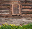 Wooden window and textured vintage wood wall