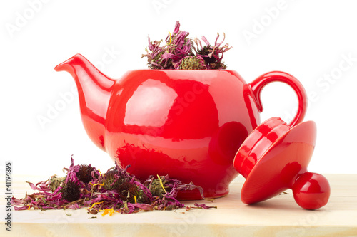 Photo: red teapot with healing herbs red teapot with healing herbs