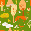 Autumn forest and its inhabitants. Seamless pattern. vector
