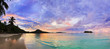 Tropical beach Cote d'Or at sunset, Seychelles