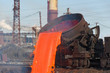 The molten steel is poured into the slag dump.