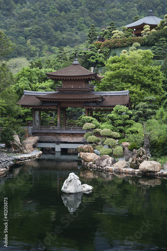 Photo: Pond and garden of Chinese Temple in Hong Kong Pond and garden of Chinese Temple in Hong Kong