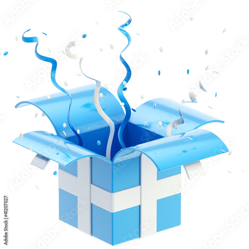 Illustration: Gift box with ribbon, confetti isolated Gift box with ribbon, confetti isolated