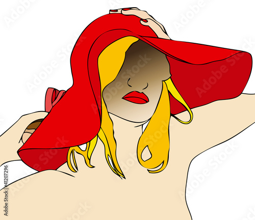 Illustration: Portrait of woman with red hat Portrait of woman with red hat