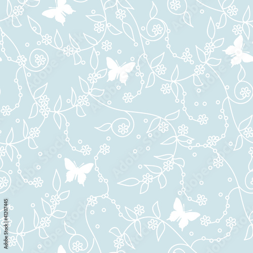 Vector: seamless blue seasonal floral background with butterflies seamless blue seasonal floral background with butterflies