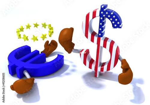 Illustration: dollar and euro fighting with boxing gloves dollar and euro fighting with boxing gloves