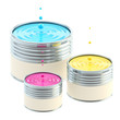 CMYK colored buckets of paint isolated