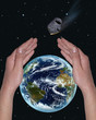 hands covering the world
