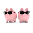 Zwei Sparschweine mit Sonnenbrille
