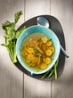 miso soup with green beans zucchinis and celery, vegetarian food miso soup with green beans zucchinis and celery, vegetarian food