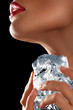 Woman holding ice to neck.