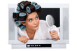 Woman escaping from inside television