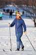 girl goes skiing