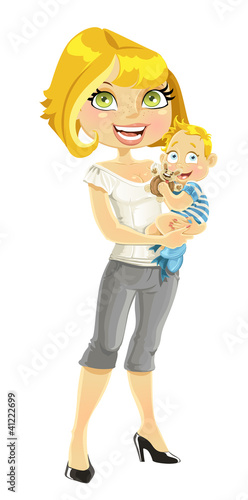 Vektor: Pretty mom with her son in arms Pretty mom with her son in arms