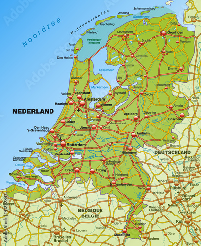 Vektor: Autobahnkarte der Niederlande mit Nachbarländern Autobahnkarte der Niederlande mit Nachbarländern